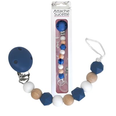 Silicone pacifier clip - Wood and Navy blue