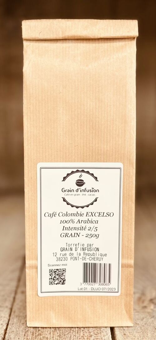 Café artisanal de Colombie Excelso 250g en grain - Café d'altitude - Grain d'infusion torréfacteur