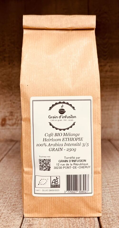 Café Bio artisanal d'Ethiopie Mélange Heirloom en grain ou moulu - Grain d'infusion torréfacteur