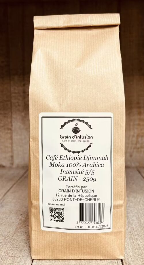 Café Moka Djimmah artisanal d'Ethiopie nature en Grain ou moulu - Grain d'infusion torréfacteur