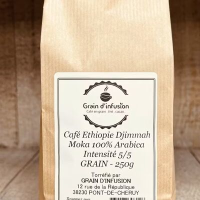 Café Moka Djimmah artisanal d'Ethiopie nature en Grain ou moulu - Grain d'infusion torréfacteur