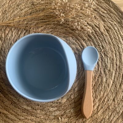 Silicone meal bowl and blue spoon