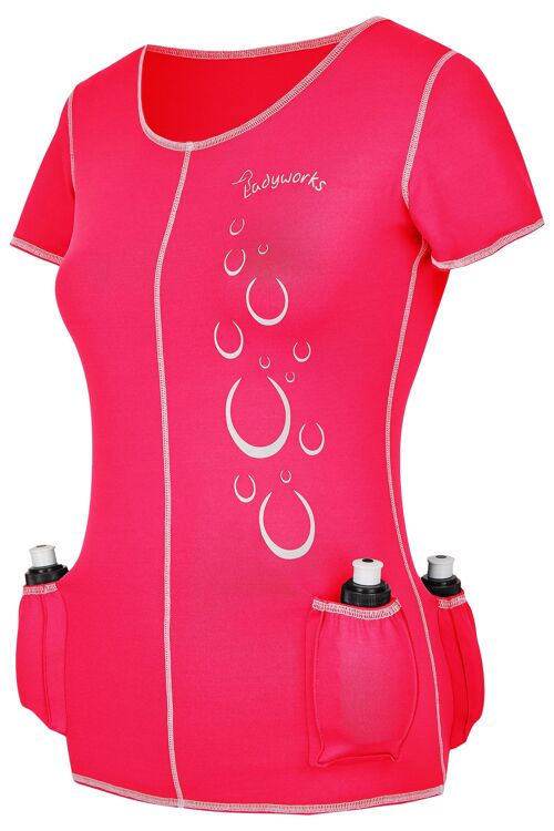Ladyworks Damen T-Shirt mit Flaschenhalter, pink