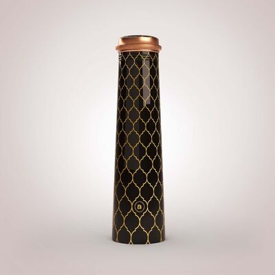 Schwarzgoldene marokkanische Wasserflasche aus reinem Kupfer, schmal