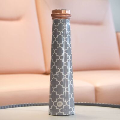 Botella de agua de cobre puro marroquí gris liso delgada