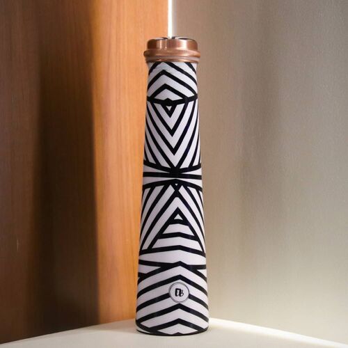 White Abstract Pure Copper Water Bottle Slim