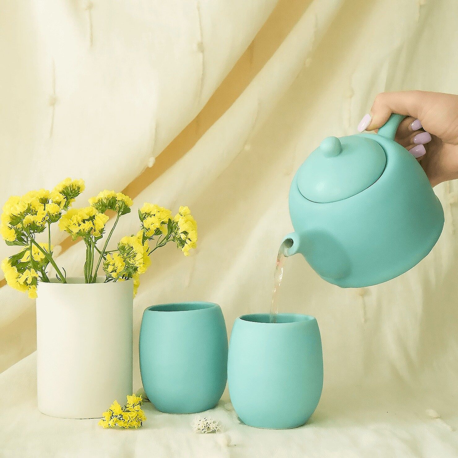Pastel green ceramic tea set