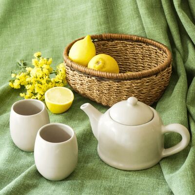 Beige ceramic tea set