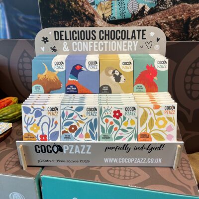 Collezione di stand a 2 livelli di Coco Pzazz 80g Chocolate Bar Trend Range