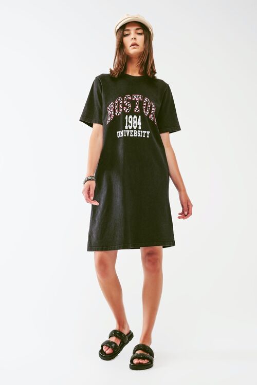 black midi t-shirt dress boston 1984 university