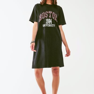 black midi t-shirt dress boston 1984 university