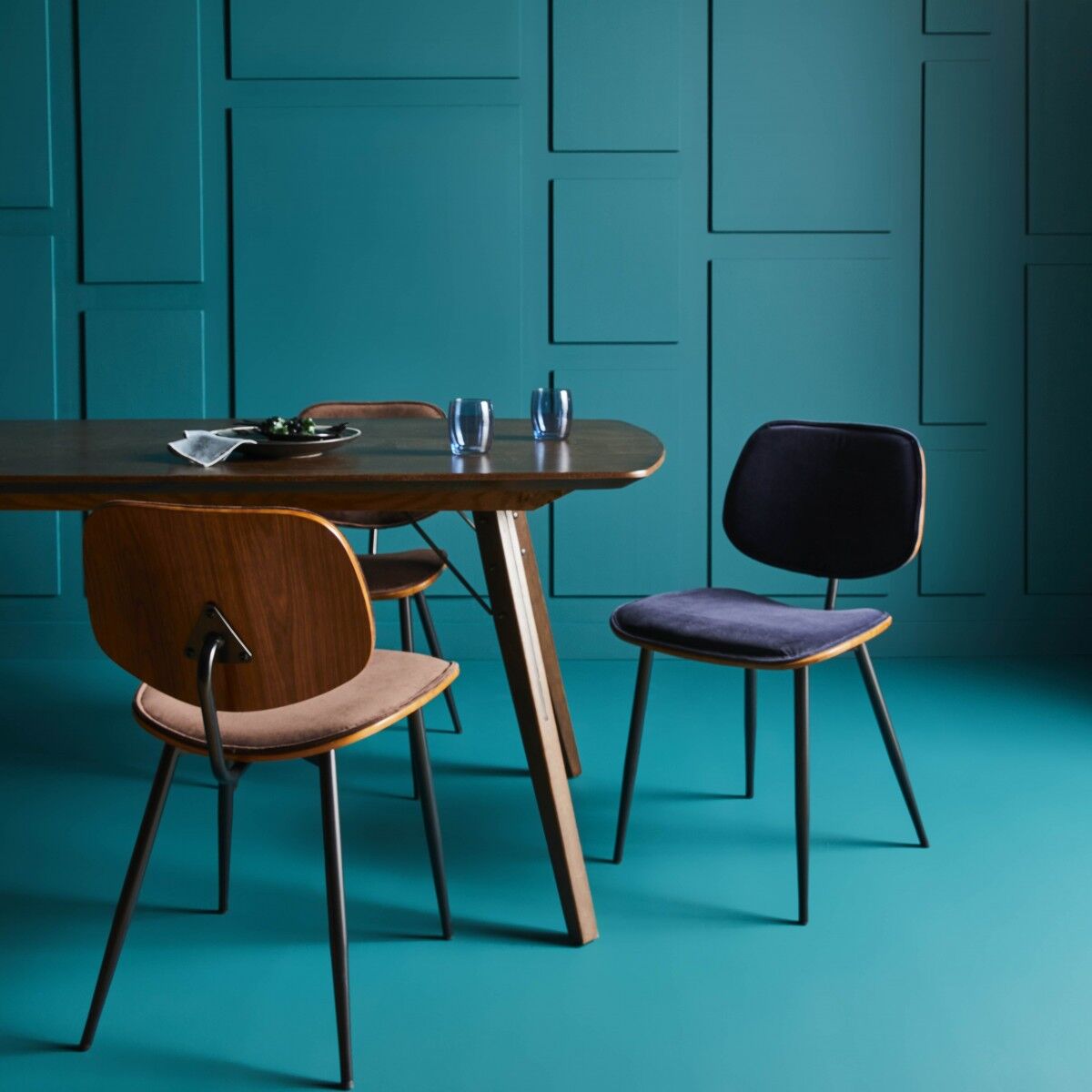 Juego de 2 sillas de terciopelo azul Olympia FR