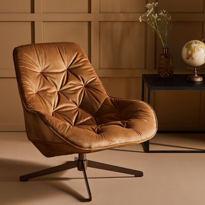 Swivel James camel velvet armchair