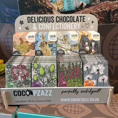 2 Tier Stand Collection of Coco Pzazz 80g Chocolate Bar Rustic & Rural Range
