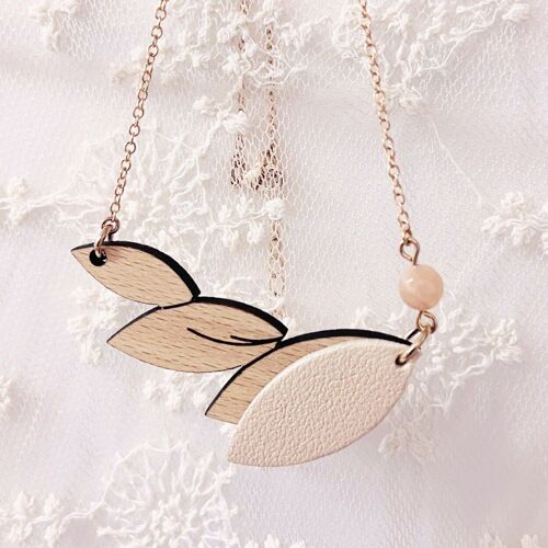 Collier mariage en bois PLUME Ivoire