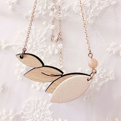 Ivory FEATHER wooden wedding necklace