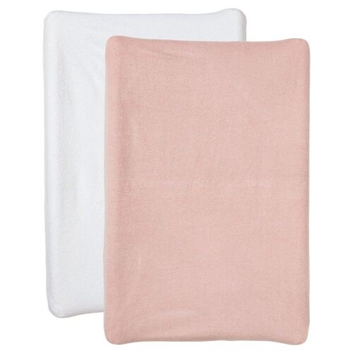 2 housses de matelas à langer 50x70 cm Blanc + Rose