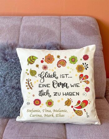 Housse de coussin "Le bonheur c'est... grand-mère" 1