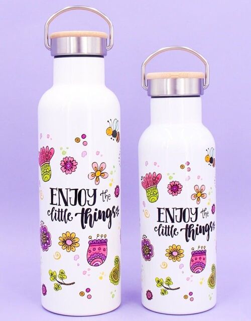 Thermosflasche Bambusdeckel "Enjoy the little things" - 500ml