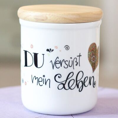 Ceramic jar small with wooden lid "Sweeten life"