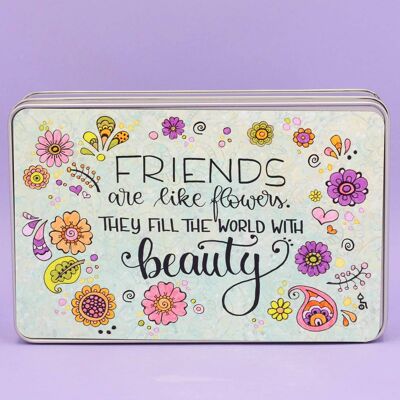 Caja metálica "Los amigos son como las flores"