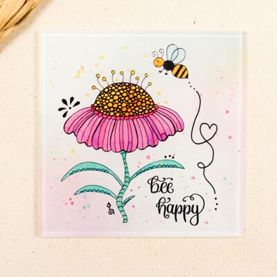 Glass coaster "Bee Happy"