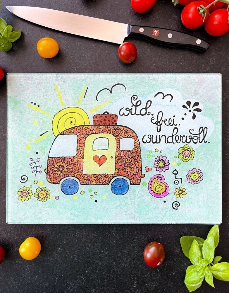 Glasschneidebrett  "Camper"