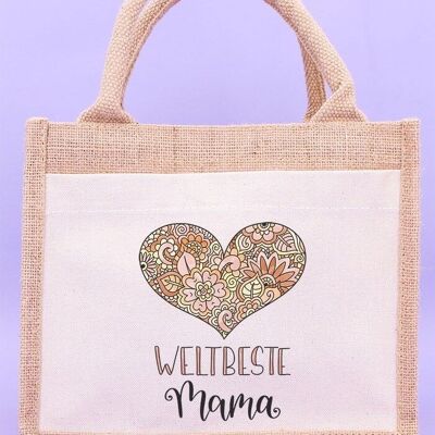 Sac cadeau jute "meilleure maman du monde"