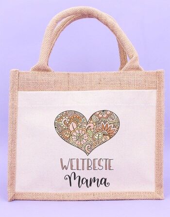 Sac cadeau jute "meilleure maman du monde" 1