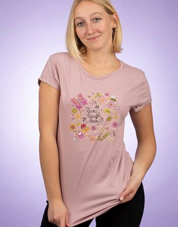 T-shirt femme "Live Laugh Love" violet 1