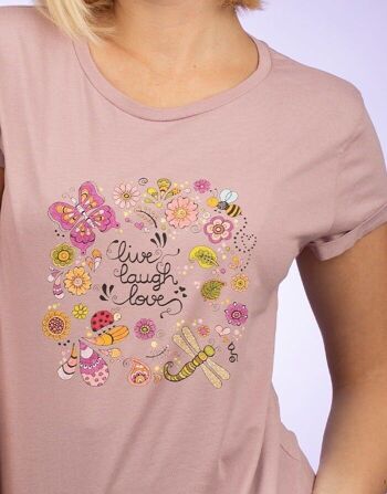 T-shirt femme "Live Laugh Love" violet 3