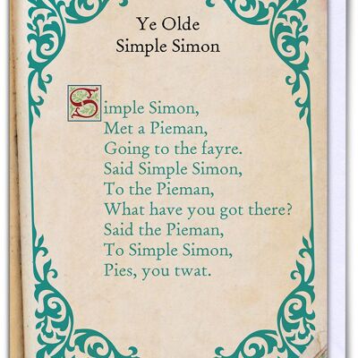 Simple Simon Rude Nursery Rhyme Card