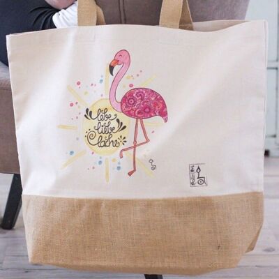 Jute bag "Flamingo" - L