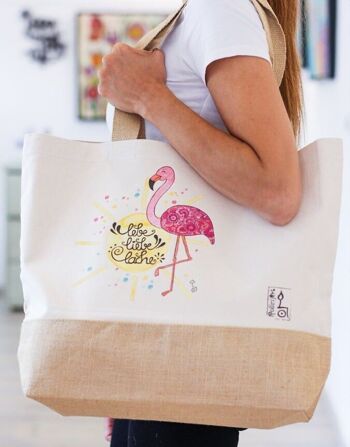 Sac en jute "Flamant rose" - L 5