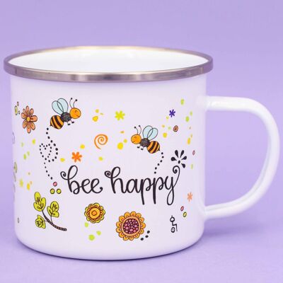 Tazza smaltata "Bee happy" - 300 ml