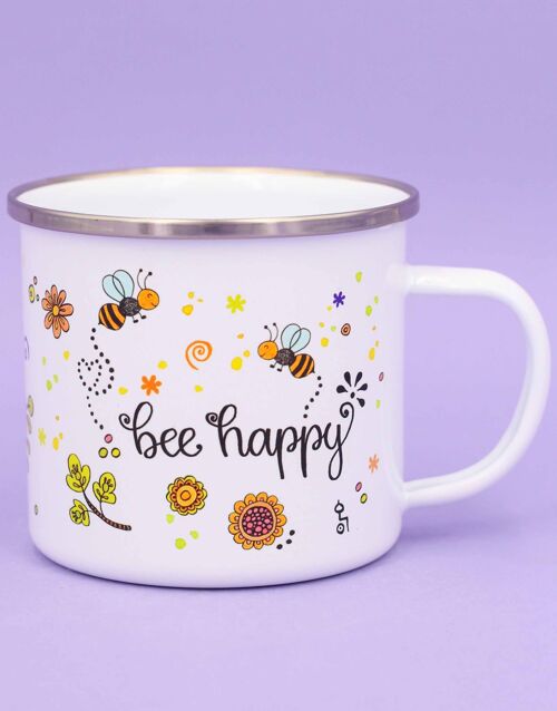 Emaille-Tasse "Bee happy" - 480 ml