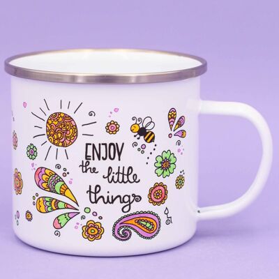 Taza esmaltada "Disfruta de las pequeñas cosas" - 300 ml