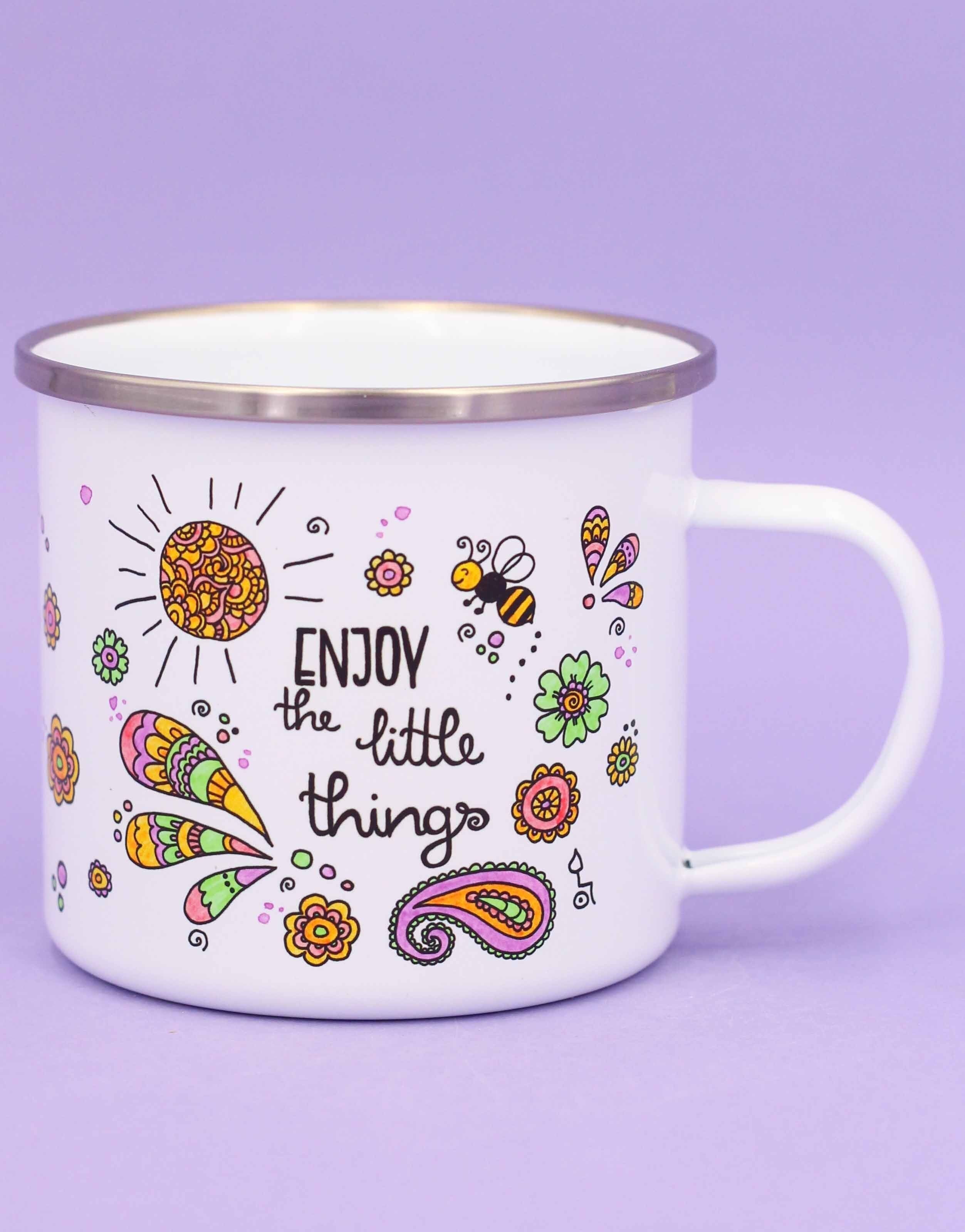 Tazza smaltata "Goditi le piccole cose" - 480 ml