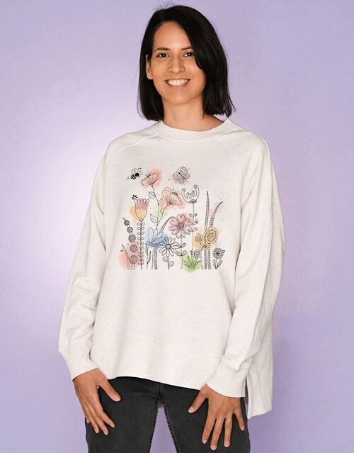 Damen Oversize Sweatshirt Cream "Blumenwiese"
