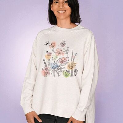 Damen Oversize Sweatshirt Cream "Blumenwiese"