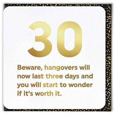 30 Hangovers 30th Birthday Card