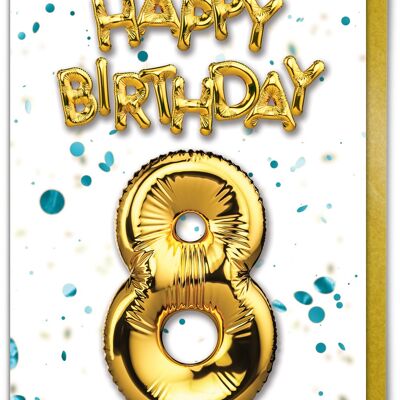 8 Balloon blue - 8th Birthday Card
