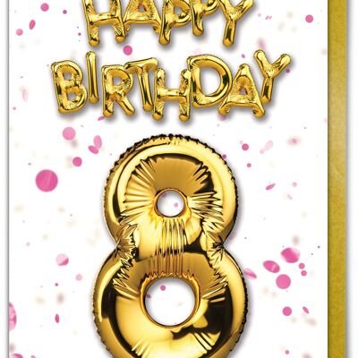 8 Balloon pink - 8th Birthday Card