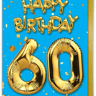 60th Birthday Balloon Card Blue