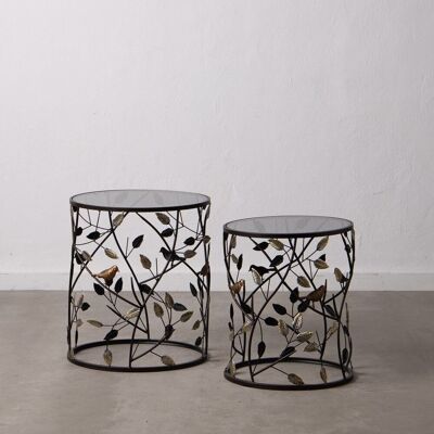 S/2 TABLES BLACK-GOLD METAL-GLASS ST600253