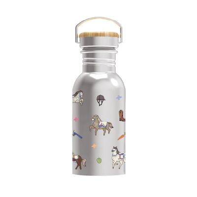 Drinking bottle made of stainless steel with horse motifs, 1 unit = 2 bottles