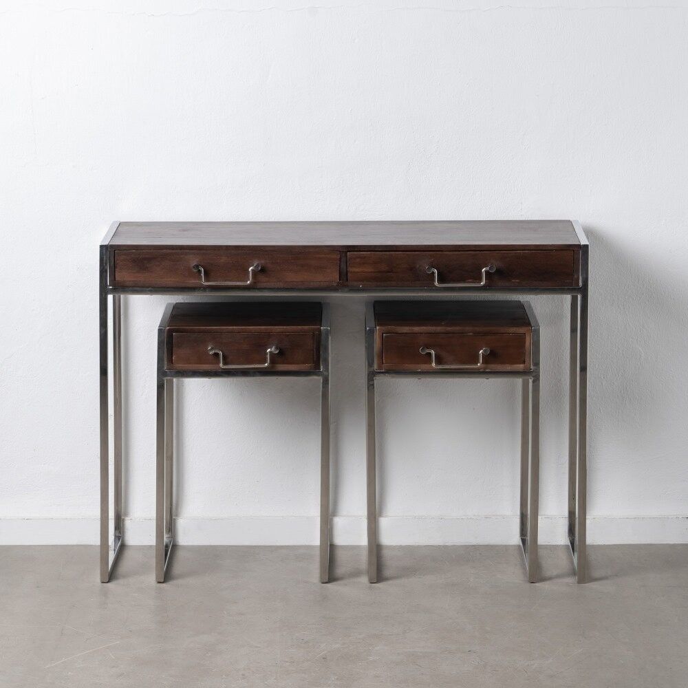 S/3 CONSOLLE MARRONE-ARGENTO LEGNO / METALLO ST605587