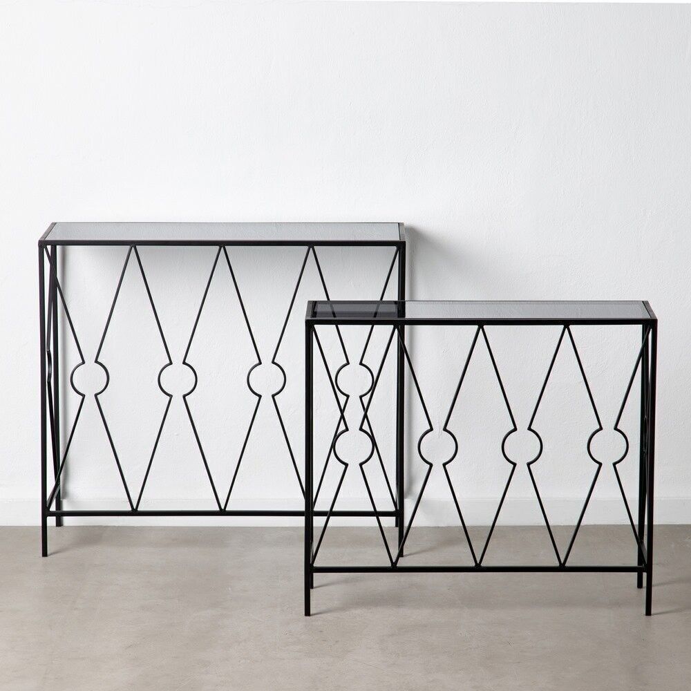 S/2 CONSOLLE METALLO NERO / VETRO ST603576