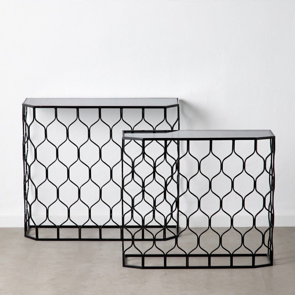 S/2 CONSOLLE METALLO NERO / VETRO ST603580