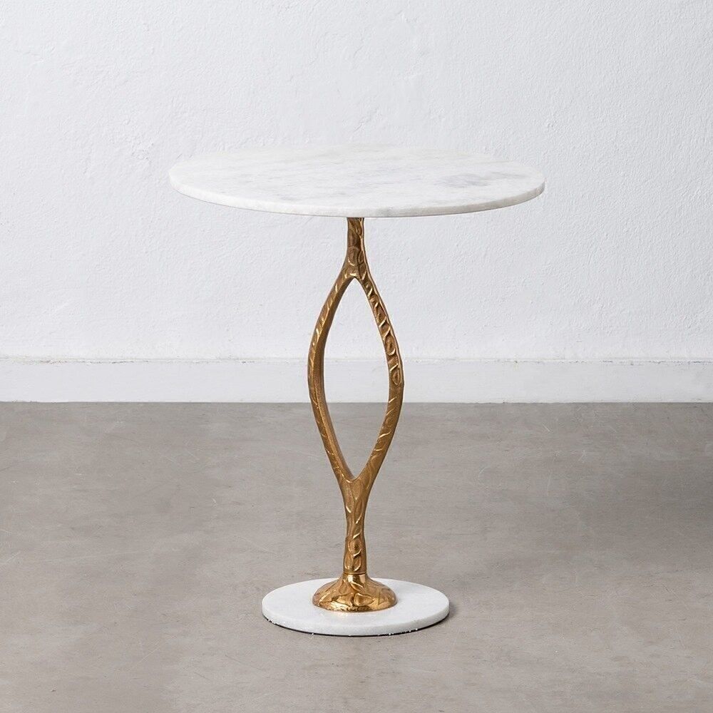 SIDE TABLE METALLO BIANCO ORO-MARMO ST607622